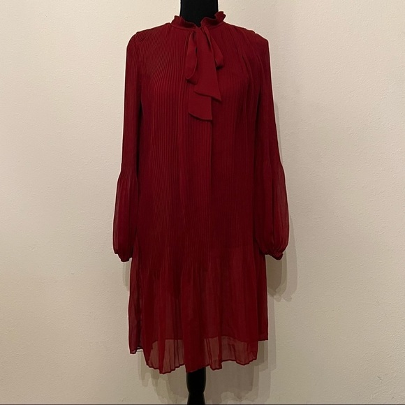 NWOT DKNY Long Sleeve Tie Neck Pleated Shift Dress - Picture 5 of 7